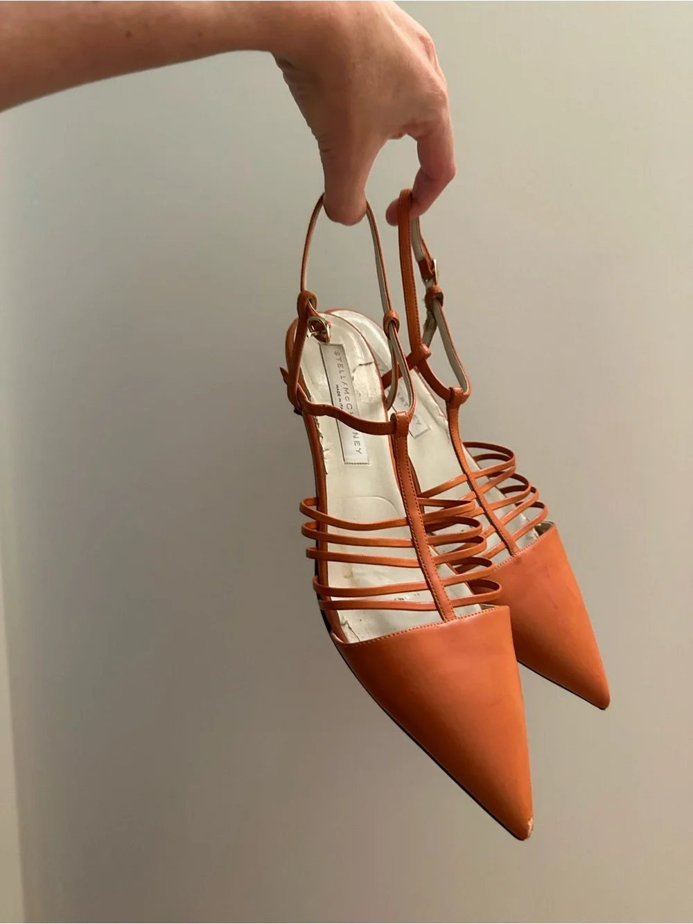 Stella McCartney Orange Strappy Pointed Slingback Kitten Heels